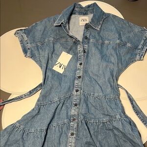 ZARA Casual Blue Denim Shirt Dress